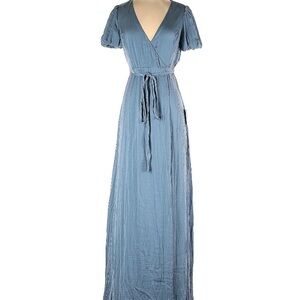 Lulu's Dusty Blue Wrap Maxi Dress with Tie Waist